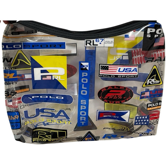 Vtg Y2K 90s Ralph Lauren Polo Sport All Over Print Moto Racing Tote Bag Crossbod - Picture 1 of 15